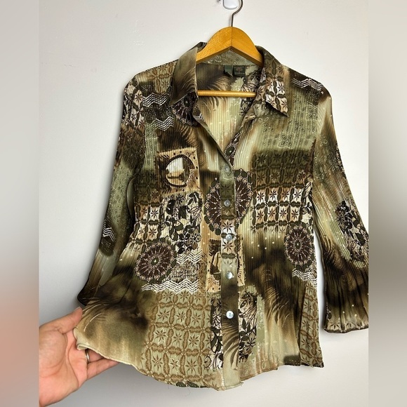 VTG Serenade Plus Sz  L Whimsigoth Flare Sleeve Boho artsy Button Down Sheer Top - Picture 4 of 13